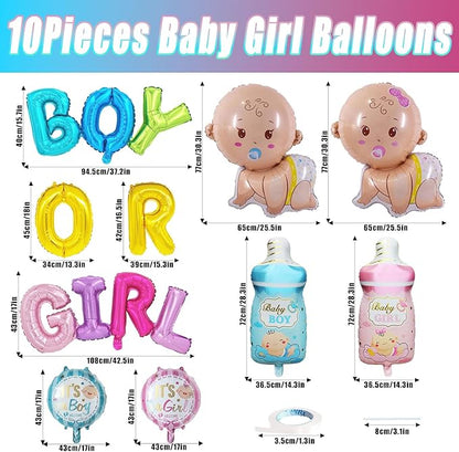 10 Pcs Gender Reveal Balloons, Baby Balloon Baby Shower Foil Balloons Boy Or Girl Letter Balloon,Boy Girl Mylar Balloons for Welcome Home birthday Gender Reveal Party Decorations