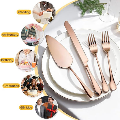 Suream Rose Gold Pie Server Spatula, 4 Pieces Cake Cutter Set for Wedding, Stainless Steel Pie Knife for Wedding Engagement Bridal Shower Gifts(11 Inch)
