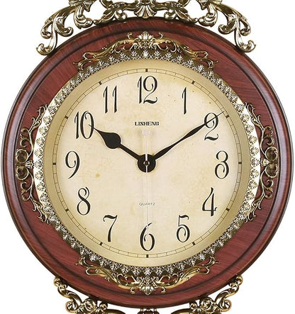 SHISEDECO Elegant, Traditional, Decorative, Hand Painted Modern Grandfather Wall Clock Fancy Ethnic Luxury Handmade Decoration, Swinging Pendulum for New Room or Office. Large. 29.5 Inch. (Brown-B)