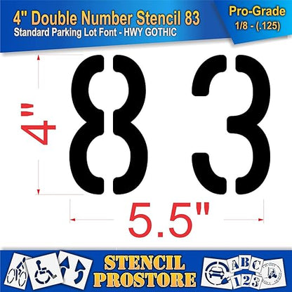 Pavement, Curb, and WheelStop Stencils - 4 inch Double Number Stencil - (83) - 4" x 5.5" x 1/8" (128 mil) - Pro-Grade