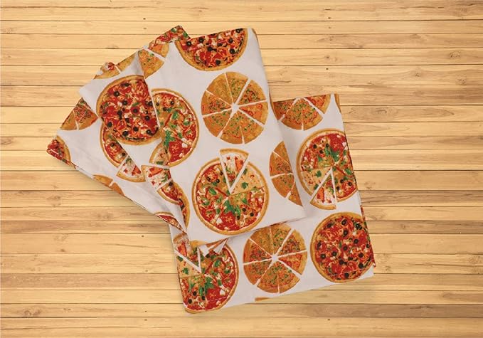 Urban Villa Dinner Napkins Pizza Print Cloth Napkins (Set of 12) Oversized 20x20 Inches 100% Cotton Premium Quality Soft Durable with Mitered Corners Reusable Washable Everyday Use Napkins