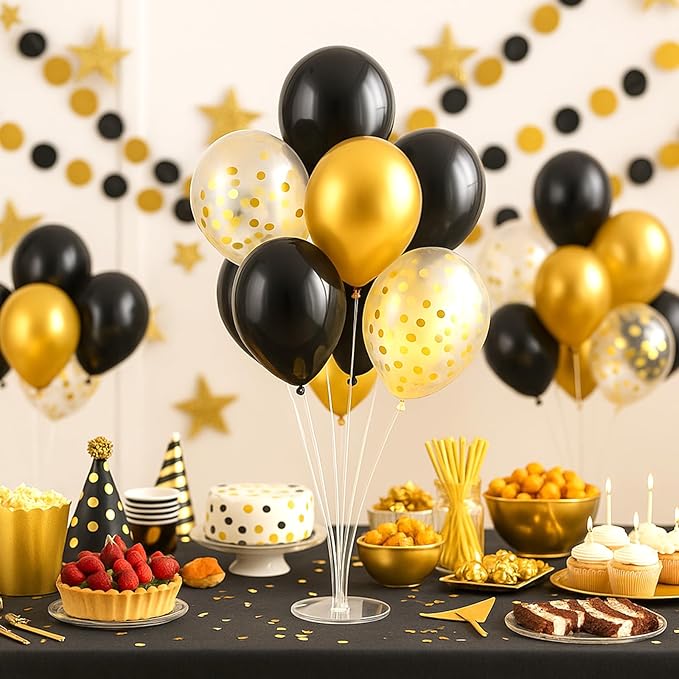 6pcs Balloon Stands Kit Table Centerpiece Table Decorations for Anniversary Birthday Wedding Graduation Retirement Party Decorations (Black Gold)