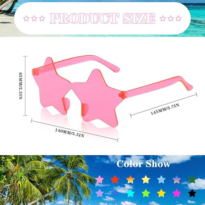Matcheck 14 Star Shaped Rimless Sunglasses Transparent Candy Color Glasses Irregular One Piece Fun Party Eyewears Teen Adult