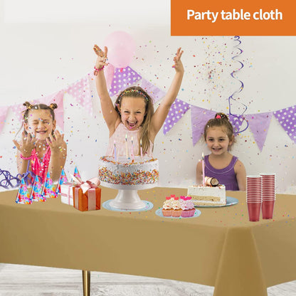 Gold Disposable Plastic Tablecloth for Rectangle Tables (12 Pack) Premium Decorative Table Cloth for Parties, Events & Weddings, Indoors & Outdoors, 54 x 108 inches, Plastic Table Cover