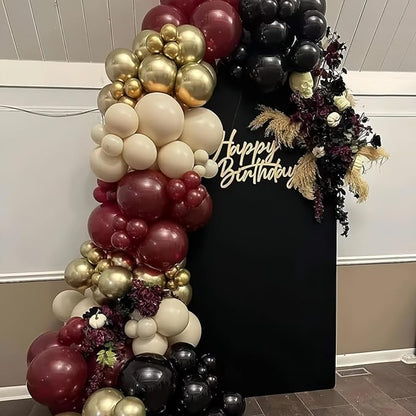 Black Burgundy and Gold Balloons, 12inch Retro Dark Pearl Maroon Beige Metallic Gold Black Confetti Latex Balloon Kit for Men Women Birthday Graduation Wedding Anniversary Party Decorations