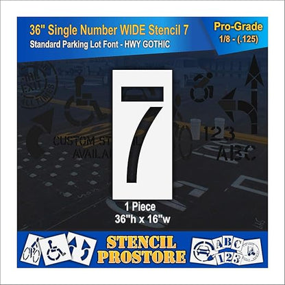 Pavement Stencils - 36 inch Single Number Stencil (Wide) - 7-36" x 16" x 1/8" (128 mil) - Pro-Grade