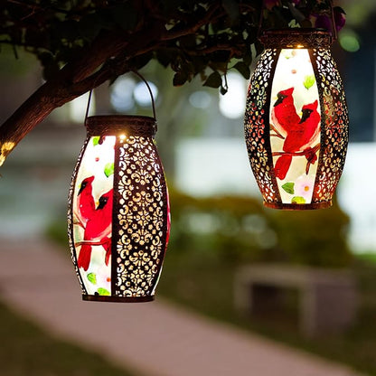 Larger Hanging Cardinal Solar Lantern 2 Pack Waterproof, Solar Lantern Decorative Cardinals Solars Lights for Outside Yard Table Patio Garden Pathway Lawn Cardinal Gifts