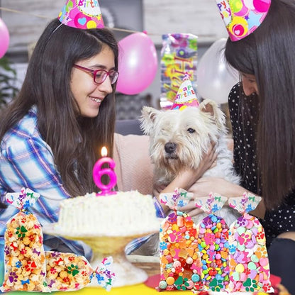 eowqeiur 50 PCS Colorful Plastic Dog Paw Cellophane Treat bags with Ties Goodie Candy Cookie Goody Gift Bags Pouches Clear Baby Shower Pet Puppy Birthday Party Favors Supplies Wrapping Stuffers(5x11)