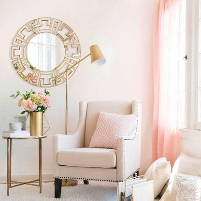 Chende Gold Mirrors for Decor, 32'' Round Wall Mirror with Beveled Glass Frame, Modern Decorative Mirror with Wood Frame for Living Room, Entryway, Dining Room, Bathroom
