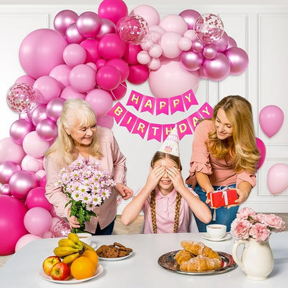 147pcs Pink Balloon Garland Arch Kit, Hot Pastel Light Metallic Pink Confetti Balloons for Wedding Bridal Baby Shower Coquette Party Decorations