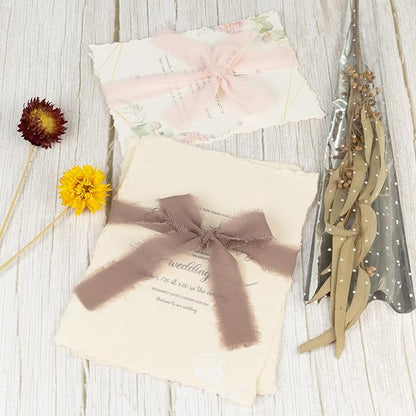 Dusty Rose Chiffon Ribbon 1 Inch x 21Yds Handmade Fringe Chiffon Silk Ribbon Brown/Peach/Pink Frayed Chiffon Ribbon for Gift Wrapping Wedding Invitation Bridal Flower Bouquets