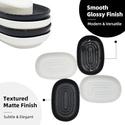 Ceramic Soap Dishes for Bar Soap- Matte White Textured Finish Bar Soap Holder for Bathroom Kitchen Sink & Shower - Easy to Clean Simple Oval Soap Dish Soap Tray for Soap Bars, Sponges, Jewelry