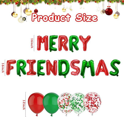 Merry Friendsmas Balloons Party Decorations - 45pcs Friends Christmas Banner Balloons Kit for Office Arch Decoration, Friendsmas Xmas Sign Banners Party Decor Photo Props, 12in Red and Green Balloon