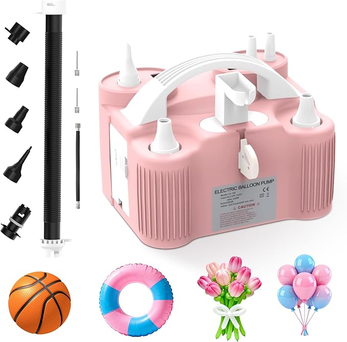 AXHJ Electric Balloon Pump, Portable Electric Air Balloon Pump Dual Nozzle Air Blower Pump, Balloon Inflator for Party Decorations
