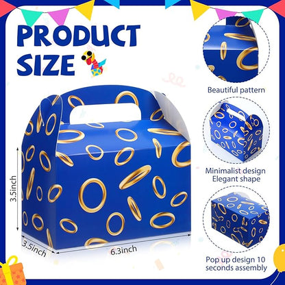 Marspark 48 Pack Blue with Gold Ring Party Favor Treat Boxes with Handles Theme Paper Goodie Candy Gift Gable Boxes for Video Game Birthday Party Decorations(Blue and Golden)