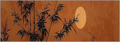 Small Area Rugs 2x4 Entryway, Oriental Bamboo Rug, Full Moon Sunset Design, Washable Kitchen Rug Non-Slip, Compact Carpet for Laundry Room & Powder Room, Asian Zen Nature Room Decor