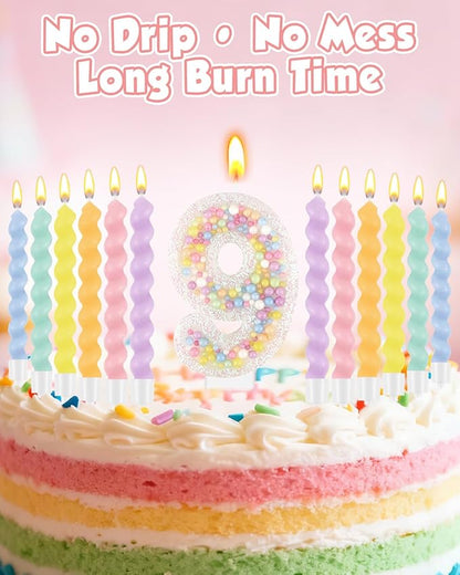 Birthday Candles for Cake, Pink Number Candles, Cake Candles with Greeting Card for Birthday Party Wedding Anniversary Celebrations（9 Candle,White Number Macaron）