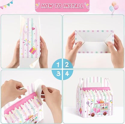 WERNNSAI 12 Pack Ice Cream Party Boxes - Ice Cream Birthday Decorations Summer Party Favor Boxes for Girls Kids Pink Purple Popsicle Candy Gift Box for Birthday Holiday Decoration