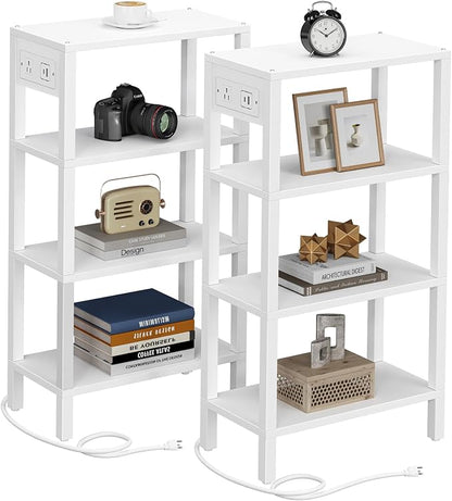 TUTOTAK Narrow Side Table with Charging Station, Small End Table with USB Ports