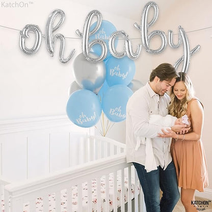 KatchOn Silver Oh Baby Balloon Sign - 16 Inch | Baby Shower, Gender Reveal Balloon Decoration | Sign Backdrop | Banner