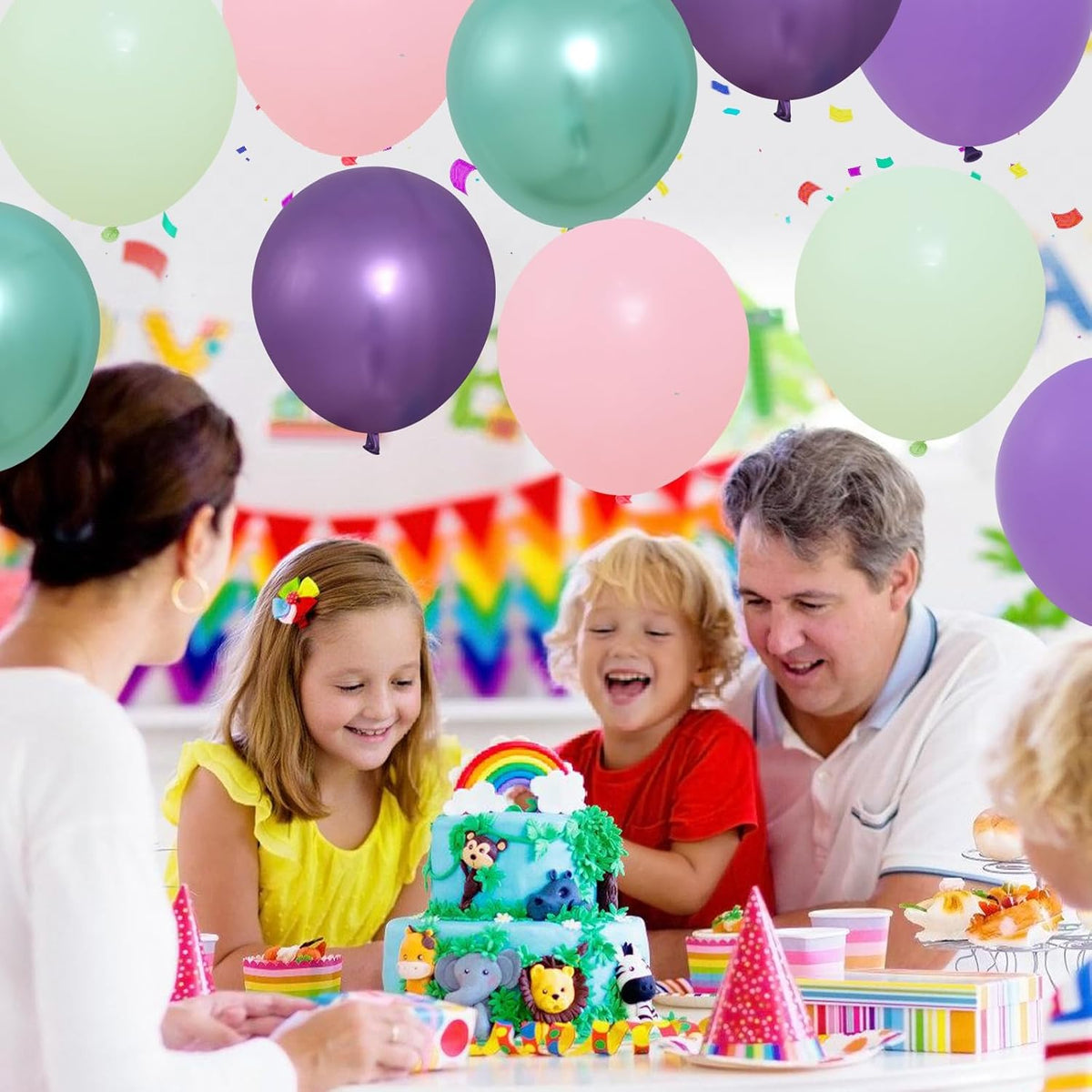 Patimate Mermaid Party Balloons Set, 50 pcs 12 inch Pastel Purple Pink Green Metallic Purple Green Latex Balloons Kit for Girls Mermaid Birthday Baby Shower Under The Sea Party Decorations