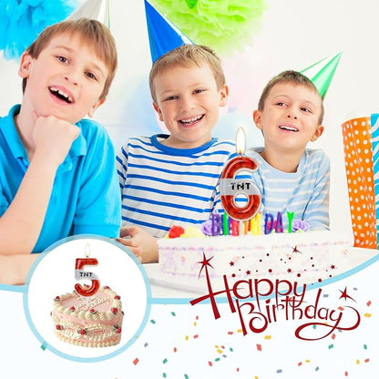 TNT Themed Birthday Candles for Boys Girls, Craft Pixels Cake Topper,Number 4 TNT Cake Toppers，Pixel Birthday Cake Candle,Kids Themed Birthday Party Supplies(Number 4)