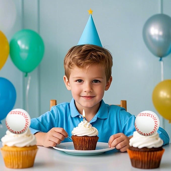 24Pcs Baseball Cupcake Toppers Sport Theme Ball Cupcake Picks for Baseball Theme Baby Shower Kids Birthday Party Cake Decorations