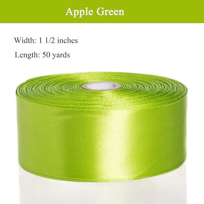 YASEO 1 1/2 Inch Apple Green Solid Satin Ribbon, 50 Yards Craft Fabric Ribbon for Gift Wrapping Floral Bouquets Wedding Party Decoration