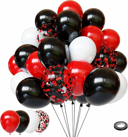Red and Black Balloons, 60Pcs Red Black and White Balloons, 12in Black Latex Balloon for Birthday, Wedding, Baby Shower, Graduation Party Decorations