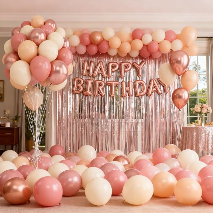 60pcs Dusty Pink Balloons 12 Inch Blush Pink Dusty Rose Nude Balloons Ivory White Metallic Rose Gold Decorations for Boho Baby Shower Girl Birthday Party Wedding Bridal Shower Party Decorations