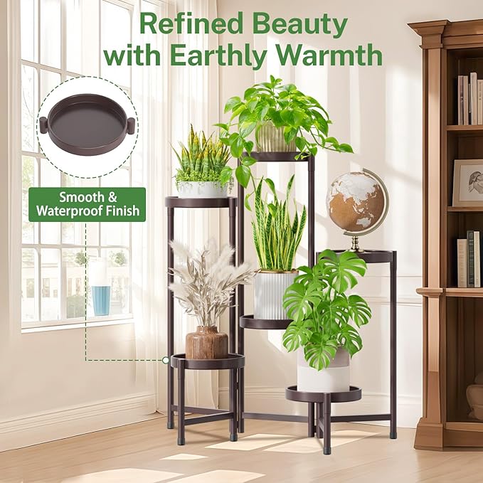 iDavosic.ly Plant Stand Indoor Outdoor, 6 Tier Corner Metal Flower Display Holder Shelf, Folding Tall Orchid Rack for Patio Balcony Porch Garden Living Room House, Violet Bronze
