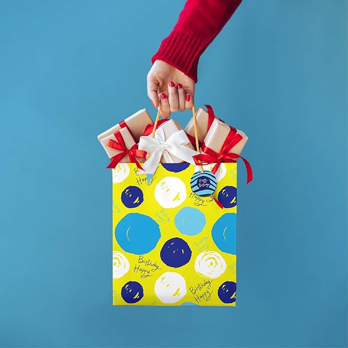 easykart labels 12 Birthday Gift Bags Assorted Sizes and Designs, XL 16", Large12 & Medium 9", Size Birthday Gift Bag for Boys, Girls