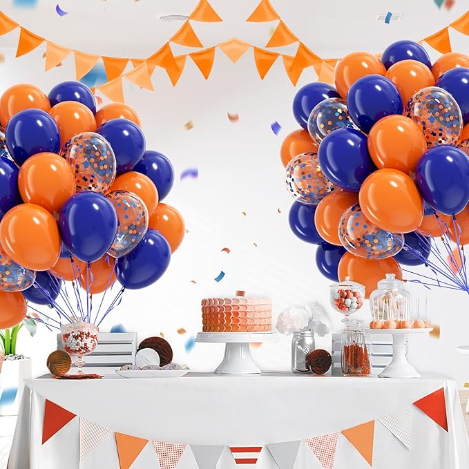 60pcs Royal Blue and Orange Balloons 12inch with Orange and Blue Balloons for Graduation Birthday Party Decorations