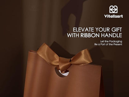 Vitalizart Paper Gift Bags With Ribbon Handles Set of 10 Brown Bulk Reusable For Gift Wrap Girls Kids Birthday Bridal Shower Party Favors Goodie Bags Candy Toys Christmas 7.87"x3.54"x7.09" Small Size