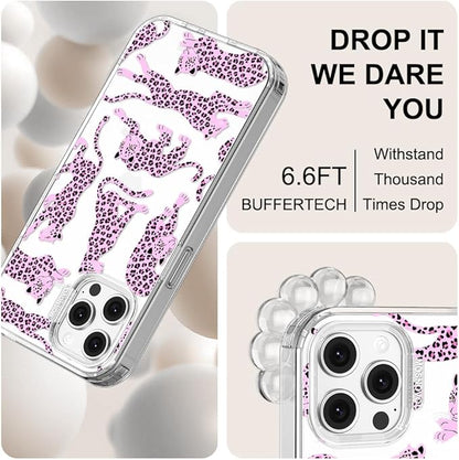 MOSNOVO Case for iPhone 12 & iPhone 12 Pro, [Buffertech 6.6ft Military-Grade Drop Protection] [Anti Peel Off Tech] Clear TPU Bumper Phone Case Cover Design - Pink Leopard