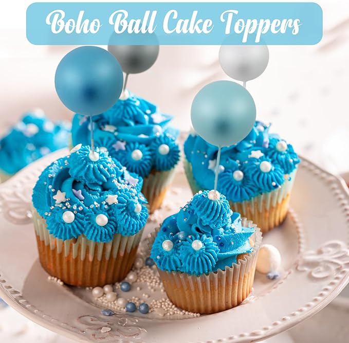 115 PCS Ball Cake Toppers - Mini Balloon Cake Decorations Foam Ball Cupcake Picks DIY cake Insert Toppers for Birthday Party Wedding Baby Shower - Blue Theme