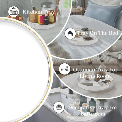 MAONAME White Decorative Tray for Coffee Table, Modern Round Serving Tray