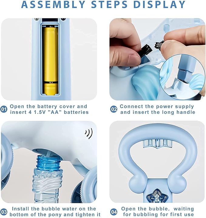 Bubble Machine Blower Blaster Lawn Mower Maker Blue Toy Fun Portable Handheld Operate Automatic Battery Electric Outdoor Summer Birthday Best Gift Light for Toddler Boy Girl Kid 1 2 3+ Year Old