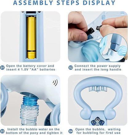 Bubble Machine Blower Blaster Lawn Mower Maker Blue Toy Fun Portable Handheld Operate Automatic Battery Electric Outdoor Summer Birthday Best Gift Light for Toddler Boy Girl Kid 1 2 3+ Year Old