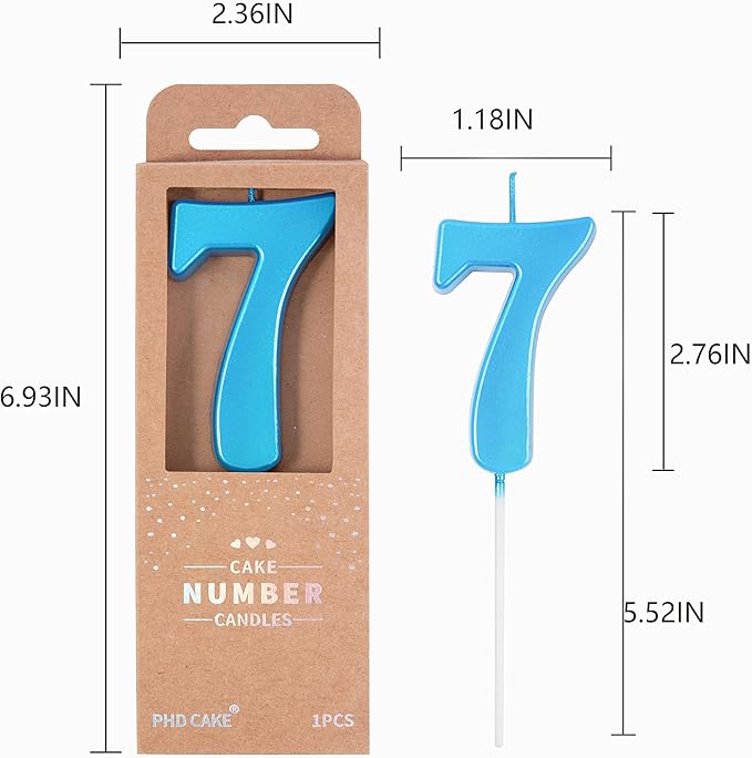 PHD CAKE 2.76 Inch Modern Blue 7 Number Birthday Candles, Blue Number Candles, Cake Number Candles, Party Celebration