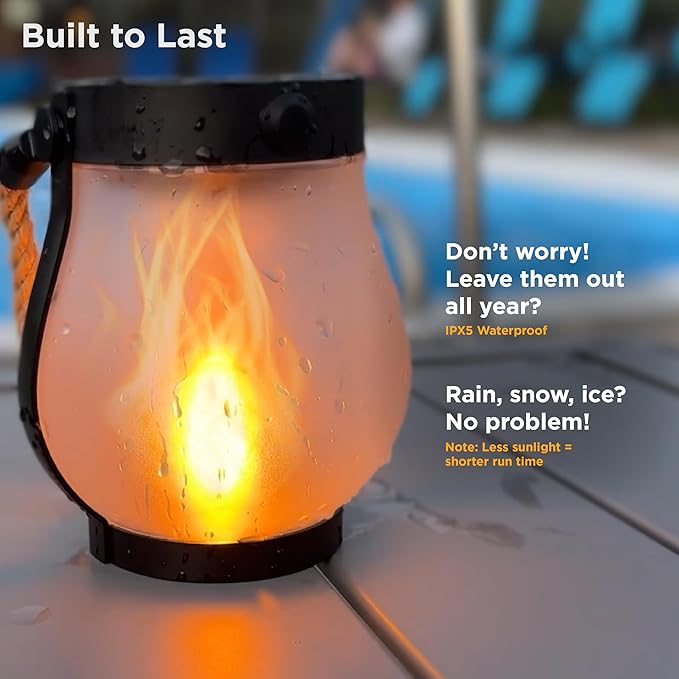 FoxFlame Schoolhouse Solar Lanterns Outdoor Waterproof - Realistic Flickering Flame, 3 Lighting Modes with Rope Handle Design, Waterproof & Solar-Powered for Patio,Porch and Tabletop 2 Pack
