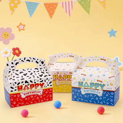 Beehaam 24 Pack Dog Paw Party Favor Treat Boxes, Cartoon Puppy Paw Theme Gable Gift Bags, Large Candy Goodie Cake Snack Paper Bags for Happy Birthday Baby Shower Party Decorations Supplies