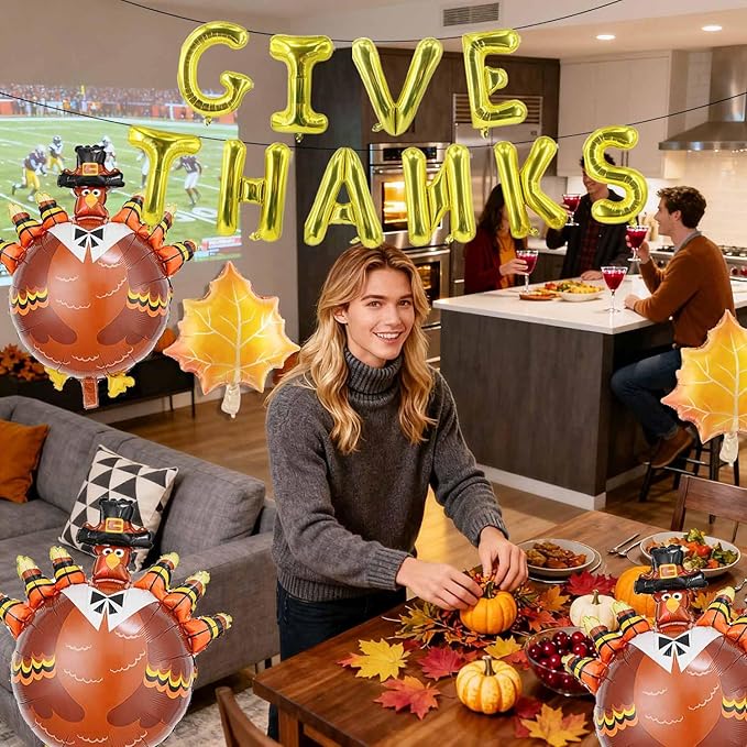 Thanksgiving Balloons Give Thanks Foil Balloon Letter Maple Leaf Turkey Balloons for Fall Harvest Themed Party Decoration Supplies Birthday Decoration Decor Ballons Arch Kits Party Balloon Set 15pcs