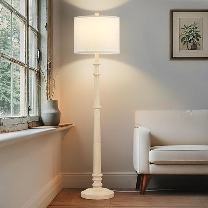 Floor Lamps for Living Room - 60" Resin Farmhouse Floor Lamp with Adjustable Color Temperatures - Vintage Standing Lamp Reading Light with Linen Shade Rustic Tall Lamp for Bedroom Office, Oatmeal Wash