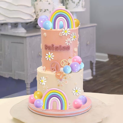 35 PCS Groovy Cake Toppers Boho Cake Topper Hippie Birthday Decorations with Flower Rainbow Balls for Boho Groovy Theme Birthday Supplies