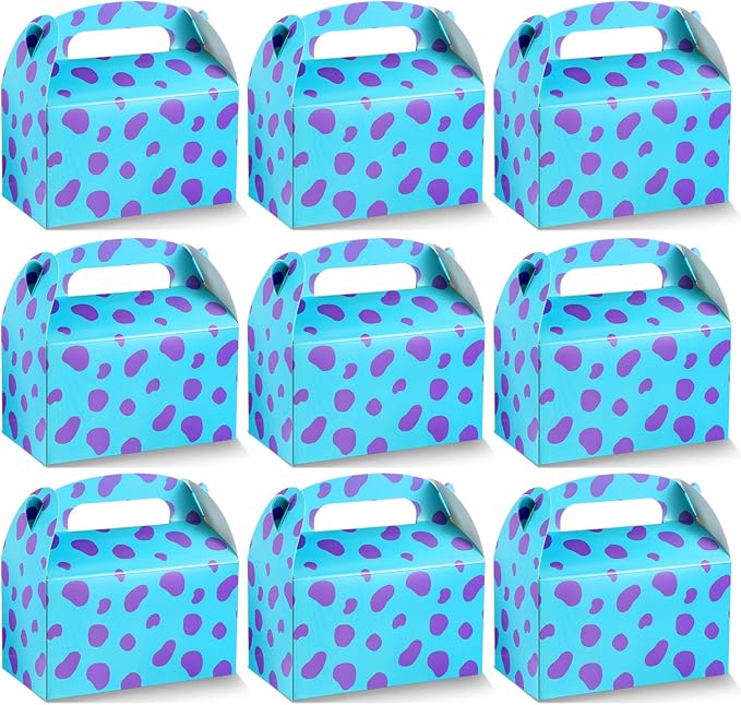 Marspark 24 Pack Monster Themed Cartoon Birthday Party Supplies, Paper Gift Boxes, Cartoon Candy Treat Boxes for Birthday Party Decorations(New Purple Pattern)