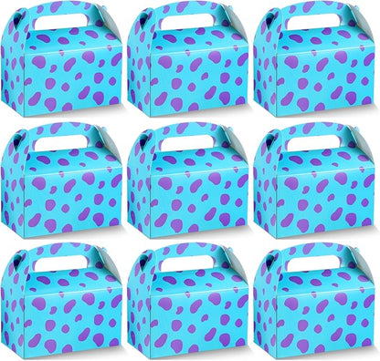 Marspark 24 Pack Monster Themed Cartoon Birthday Party Supplies, Paper Gift Boxes, Cartoon Candy Treat Boxes for Birthday Party Decorations(New Purple Pattern)