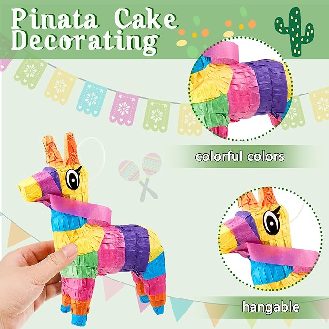 Tinlade 15 Pcs Fiesta Cupcake Topper Mexican Theme Cake Decoration Cactus Piñata Cinco De Mayo Taco Party Decorations with Wooden Sand Hammer and Foam Chili Decorations for Rainbow Party(Cute Style)