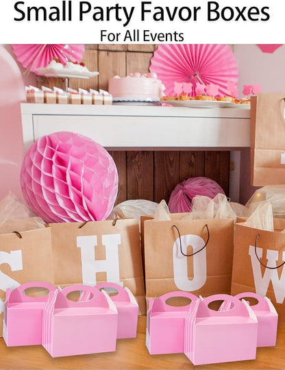 Happyhiram 25 Pcs Party Treat Boxes Pink for Girls, 6 Inch Valentines Candy Boxes Party Favors with Handle Paper Cookie Gift Bags Gable Boxes Snack Goodie Bags for Kids Unicorn Peppa Pig Barbie Theme Birthday Baby Shower Bridal Shower