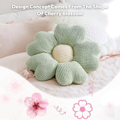 Sioloc Daisy Flower Pillow - Green Decorative Pillows for Bed, Cute Throw Pillow Floor Cushion for Chair, Couch & Room Decor (15.7 Inch)